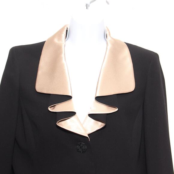 Vintage LeSuit Satin Ruffle Collar Black Suit skirt set Size 8 - Picture 4 of 12